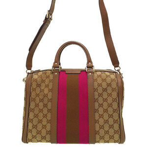 Gucci Boston Bag GG monogram Brown canvas red green web stripe